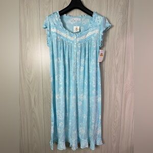 Eileen West Aqua Bloom Tencel Button-Front Nightgown with Floral Lace